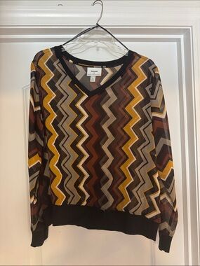 Missoni Multicolor Zigzag V-Neck blouse - Mustard/Brown/Black/Cream